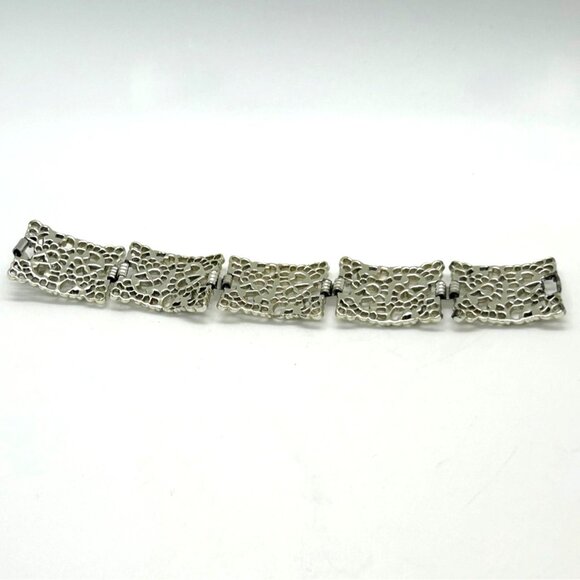 Statement Earring & Bracelet Set Paisley Filigree Panel Design Silver-Tone - Picture 4 of 14